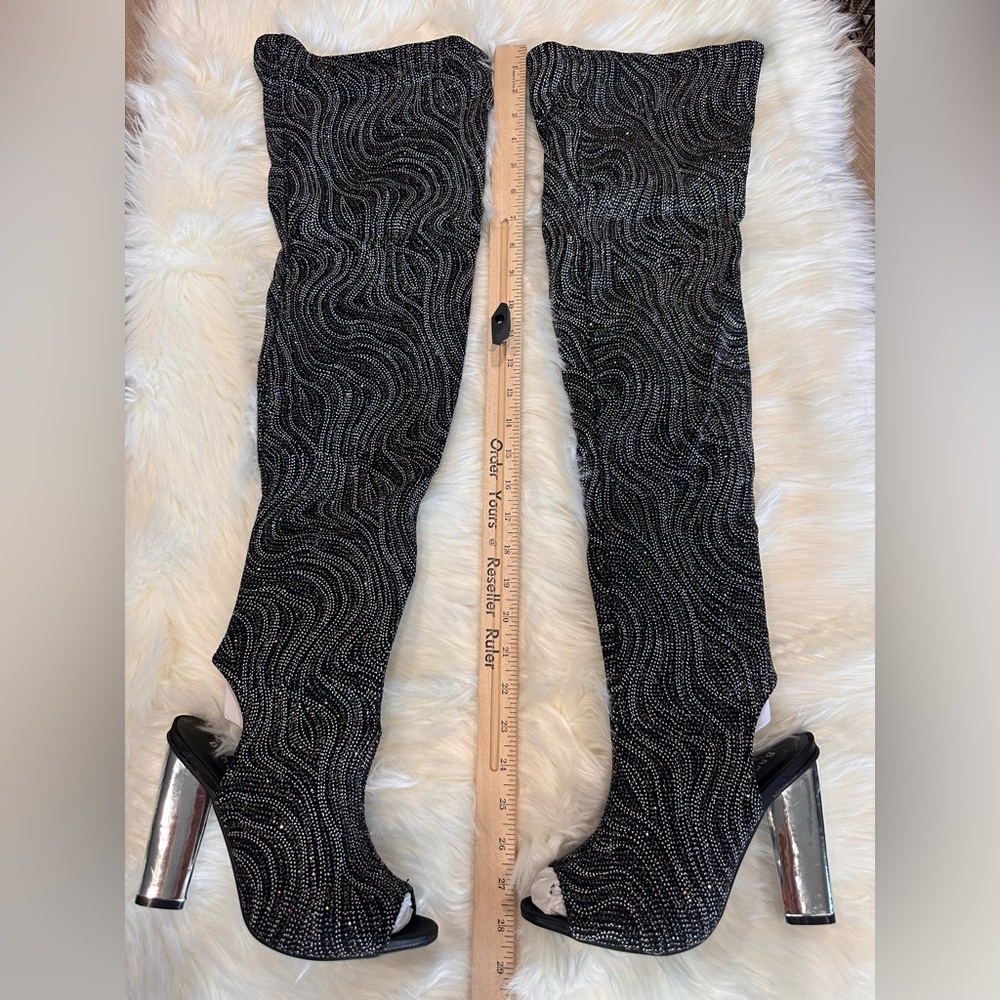 New: Bamboo Bling peep toe block heel boots - Picture 9 of 11